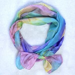 Hand Dyed Batik Rainbow Coloured 100% Silk Scarf